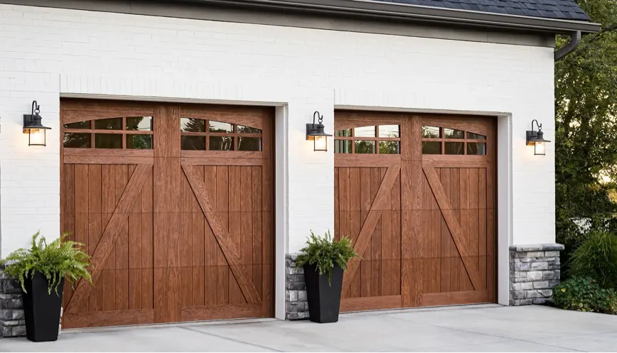 New wood carriage-style garage doors installed by Garavex — New York